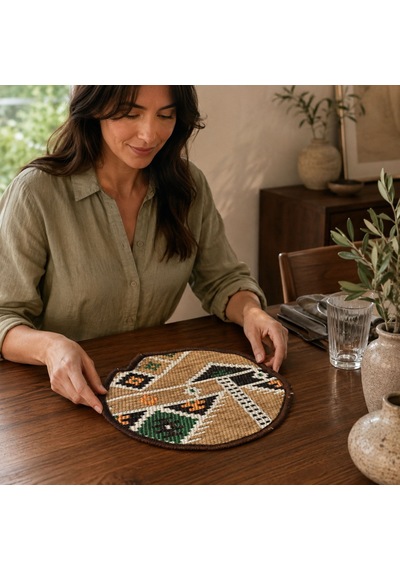 Bk Gift 6 Adet El Yapımı Anadolu İzleri Kilim Kumaşı Supla Koleksiyonu 27cm -3 Haki