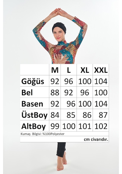 Likralı Tam Kapalı Tesettür Mayo Desenli 3107 Siyah Siyah03 Siyah