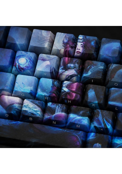 Özel Lol Snow Moon Ahri 68 Tuş Pbt Cherry Profil Boya Süblimasyon Yan Baskılı Mekanik Klavye Keycaps Seti