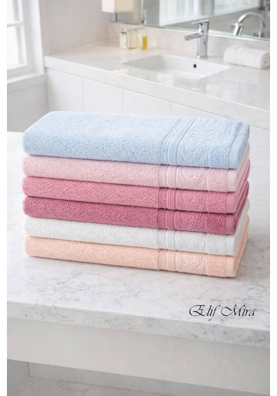 Elif Mira 6 Lı El Yüz Havlusu Seti %100 Pamuklu 50x90 Cm Pure Cotton Pembe