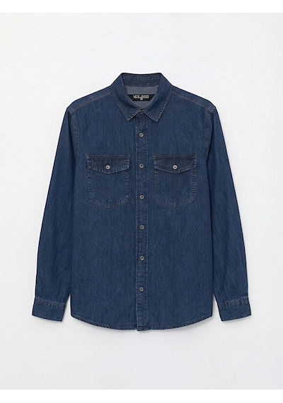Lcw Jeans İndigo Regular Fit Uzun Kollu Erkek Jean Gömlek