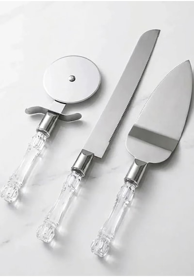 3lü Görünümlü Saplı Çelik Servis Seti Pizza Kesici Kek Bıçağı Pasta Spatulası