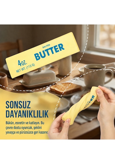 Butter Squishy Stres Oyuncağı Yavaş Yükselen Sıkma Duyusal Anti Stres Oyuncak Tereyağı 14,5 Cm Sarı