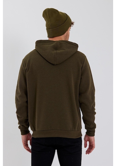 Polostate Erkek Fermuarlı Kanguru Cep 3 İplik Sweatshirt Haki
