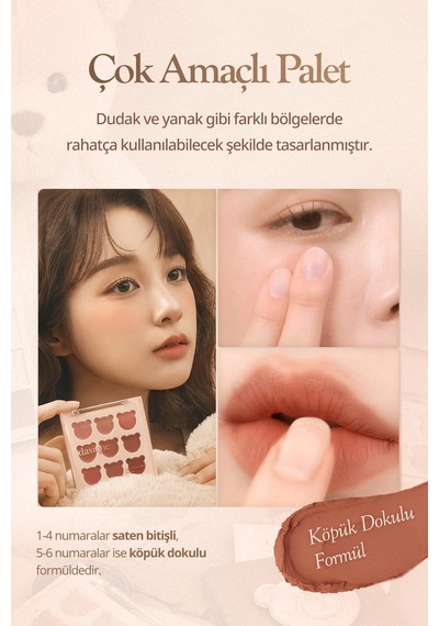 Dasique 9 Renkli Ruj & Allık Paleti Mood Painting Lip & Cheek Palette 05 Cozy Bear 05 Cozy Bear