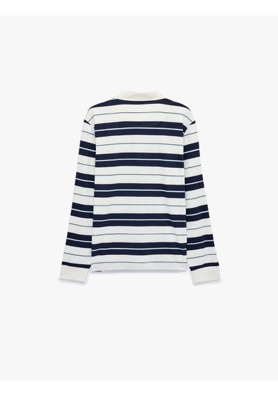 Koton Polo Yaka Düğmeli Uzun Kollu Çizgili Sweatshirt Lacivert Çizgili 6sam70073mk