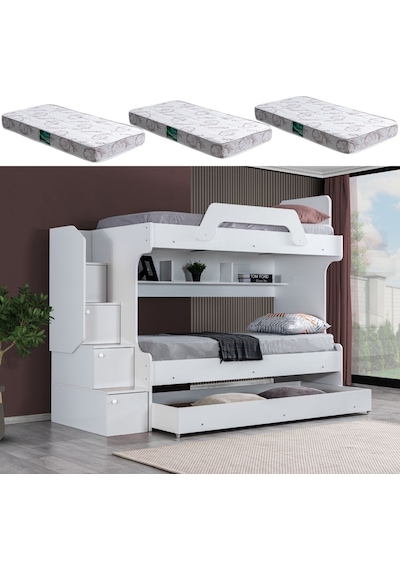 Ranza, İnci Yavrulu Ranza 3lü Beyaz Ranza + 3 Adet Comfort Yatak 90 x 190 CM