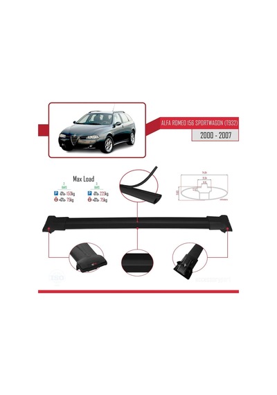 Alfa Romeo 156 Sportwagon T932 2000-2007 Arası İle Uyumlu Fly Model Ara Atkı Tavan Barı Siyah