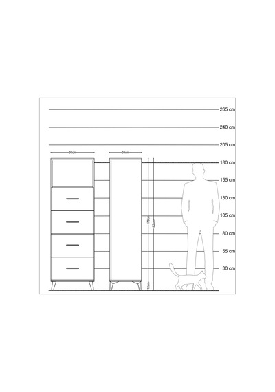 Kronos Dolap Tek Raflı 4 Çekmeceli 60x59x182 Çam-aytaşı Çam