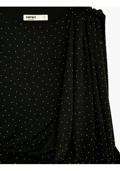 Koton Slim Fit Kolsuz Yuvarlak Yaka Uzun Taşlı Elbise Siyah 6sak80052fk Siyah