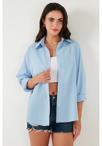 Lela Pamuk Karışımlı Regular Fit Bayan Gömlek 6772418 Bebe Mavi Lela Pamuk Karışımlı Regular Fit Bayan Gömlek 6772418 Bebe Mavi
