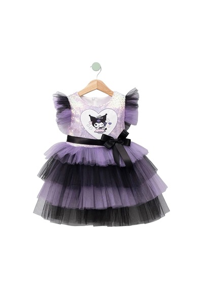 Miniko Kids Kız Çocuk Kuromi Modelli Tül Tütü Etekli Elbise Lila