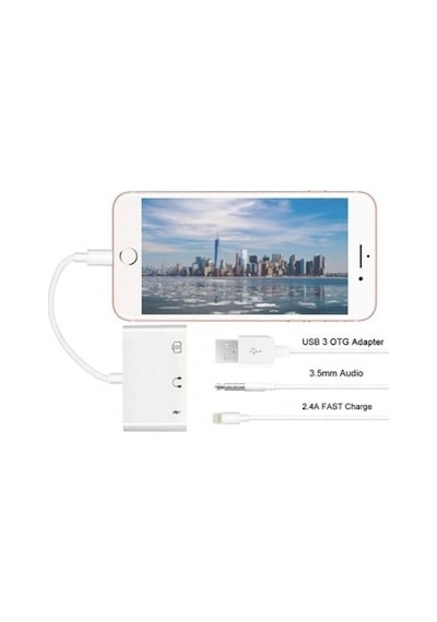 Oem 3In1 iPhone -Apple Uyumlu iPad  Lightning To Kulakılık ve Usb