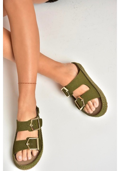 Fox Shoes U596030202 Haki Süet Kadın Terlik Haki-süet Haki