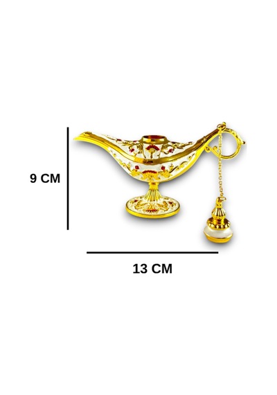 Aladdin Sihirli Lambası Renkli İşlemeli Dekoratif Biblo Alaattin Metal Çelik No:2 - 13x9 CM