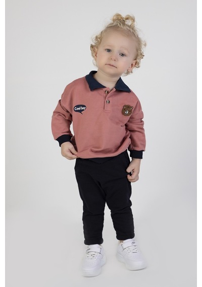 Harika Kids Erkek Bebek&çocuk İki İplik Kumaş Orta Kalınlıkta Polo Yaka Örme Basic Alt Üst Eşofman Takımı 001