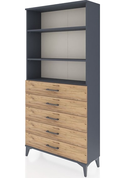 Arges Dolap 3 Raflı 5 Çekmeceli 88x30x182 Antrasit-çam Antrasit