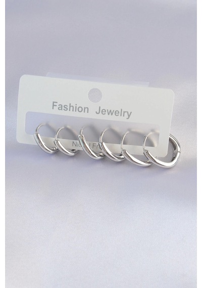 Mey İthalat Pirinç Gümüş Renk Oval Küpe Seti Diğer 34553821