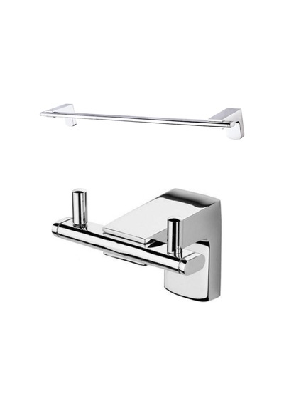 Ahlez Premium Ikili Bornoz Askılık Uzun Havluluk 47Cm Ikili Set Krom