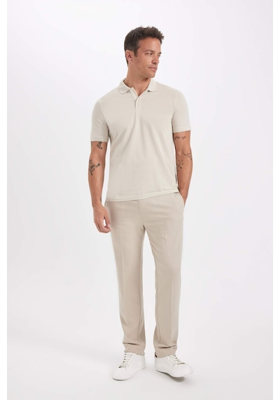 Defacto Slim Fit Dar Kesim Polo Yaka Kısa Kollu Pamuklu Tişört D0033AXNS Bej