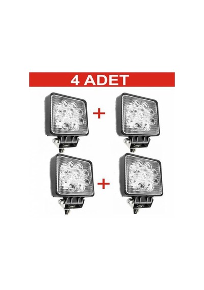 Off Road Sis Farı Sis Lambası Led 9 Ledli Kare 4 Lü Paket
