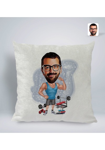 Bk Gift Kişiye Özel Fitnesscı Karikatürlü Kare Araç Koltuk Yastığı-1 Çok Renkli