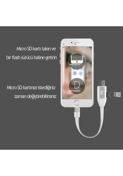Bix IData Pro Micro Sd Kart Okuyuculu Apple iPhone Uyumlu Şarj Kablosu (514862085)
