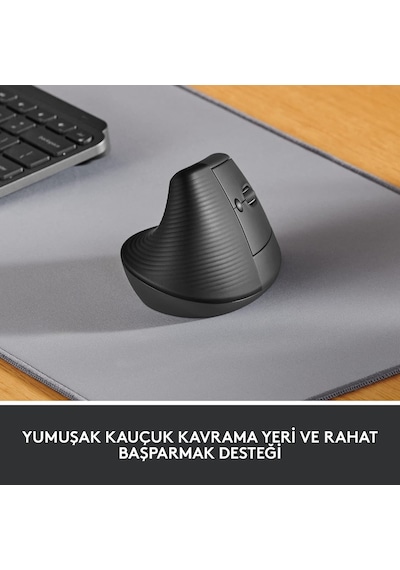 Lift Kablosuz Ergonomik Dikey Mouse, 57 Dikey Açı, 4000 Dpı, Sessiz, Küçük Ve Orta Eller İçin, Bluetooth, Logi Bolt Usb Alıcı, 24 Ay Pil Ömrü, Siyah