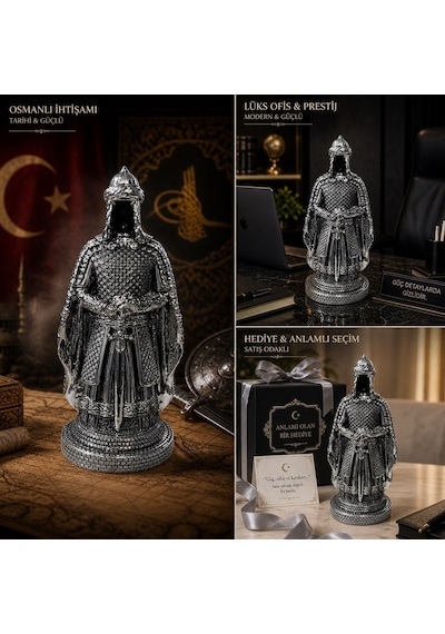 Zırhlı Pelerinli Savaşçı Asker Biblo Prestij Güç Sembolü Osmanlı Tarihi Anlamlı Hediye Gümüş 28 Cm