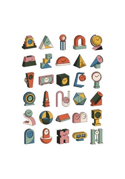 30 Adet Postmodern Masa Saati Sticker Seti - Laptop, Ajanda Ve Defter İçin Çok Renkli