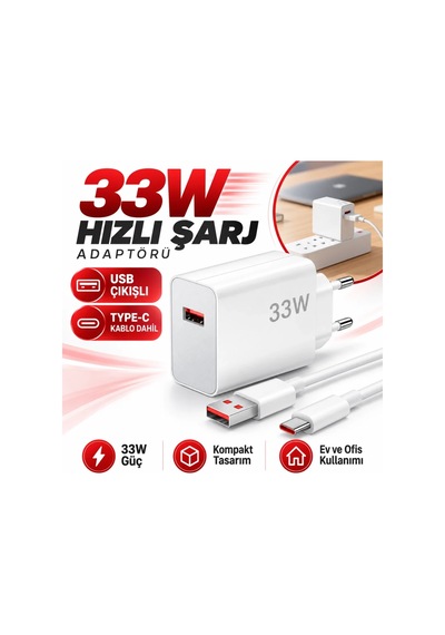 Ers 33w Hızlı Şarj Adaptörü Type-c Kablolu, Usb Çıkışlı, Akıllı Şarj Destekli Duvar Tipi Şarj Cihazı