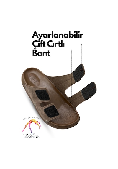 Sermoda Erkek Terlik - Çift Cırtlı Ayarlanabilir Esnek Taban Deri Erkek Terlik C Kahve