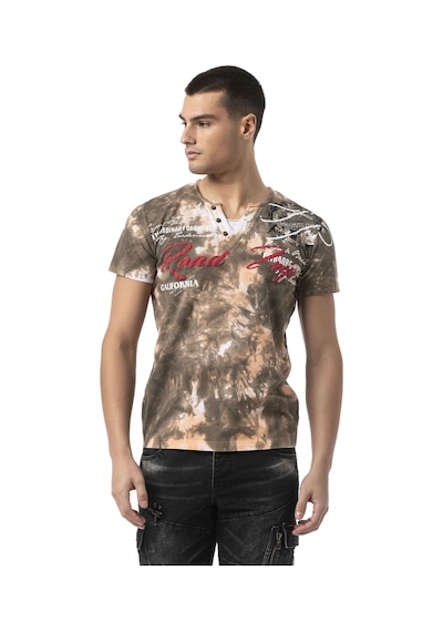 Cipo & Baxx Ct804 Erkek Tişört Baskı Yıkamalı, Regular Fit Brown Kahverengi