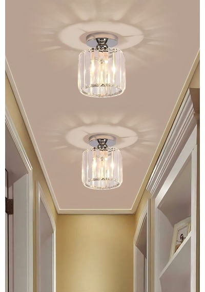 Chiaro Forte Model Krom Renk Kaplama Kristal Taşlı Metal Gövde Luxury Serisi Modern Plafonyer Avize Krom