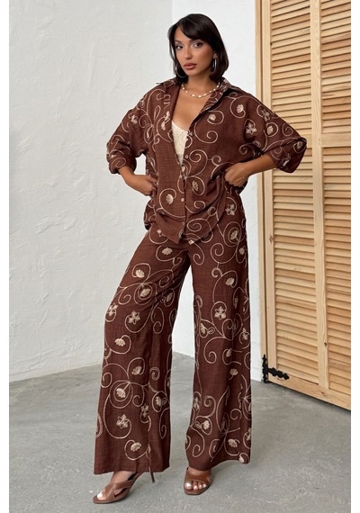 Verymoda Nakışlı Pantolon F1900 Kahve Dsn2
