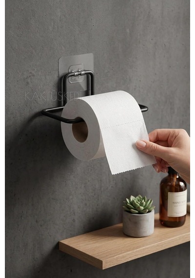 Yapışkanlı Tuvalet Kağıdı Tutucu Siyah Metal- Delmeden Kullanım - Banyo Wc Kağıtlık Diğer