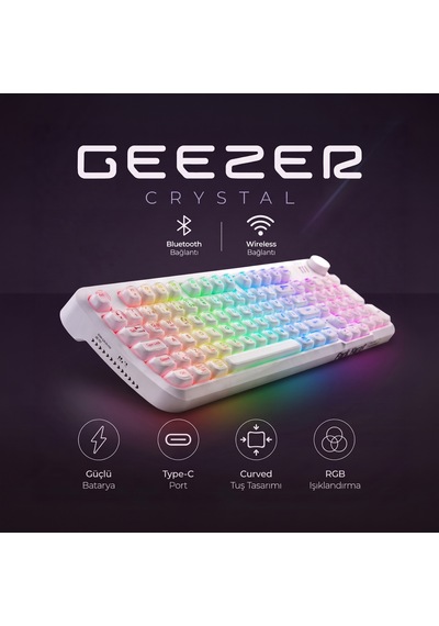 Geezer Crystal Kablolu/kablosuz Bt Wireless Bağlantı Türkçe Q Klavye Beyaz Sk-710ctm