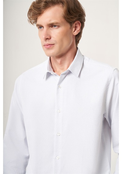 İmza Beyaz-lacivert Sert Yaka Slim Fit Pamuklu Gömlek 1004265123 Beyaz - Lacivert