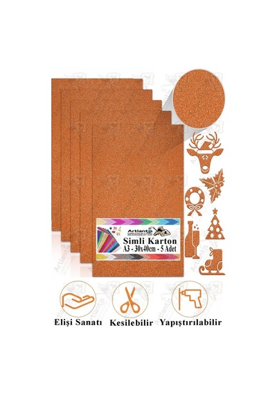 Simli Karton A3 30x40 Cm 5 Li 1 Paket Simli Fon Kartonu Parıltılı Kağıt Anasınıfı Kreş Etkinlik Proje Dekoratif Turuncu