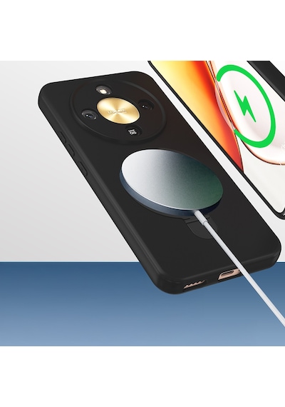 Honor Magic 8 Lite 5g Kılıf 360 Derece Döner Standlı Magsafe Kamera Lens Korumalı Silikon Vardar Pembe
