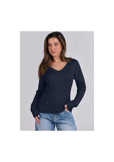 Youknitwear You Riviera %100 Pamuk V Yaka Kadın Kazak V Yakalacivert