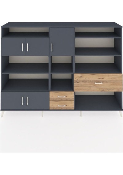 Hyperion Dolap 13 Raflı 3 Çekmeceli 5 Kapaklı 220x44x163 Antrasit Antrasit-antrasit/çam