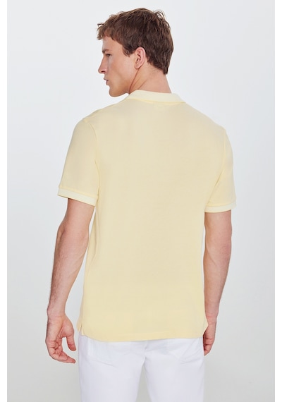 Ac&Co / Altınyıldız Classics 4A4820200047Sbzs Düğmeli Polo Yaka Cepsiz Slim Fit Erkek Tişört Sarı - Beyaz