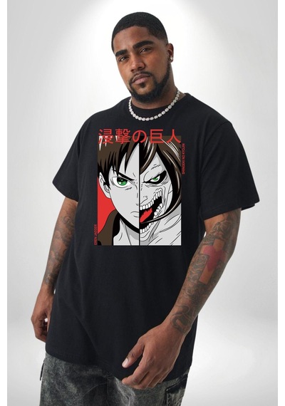 Angemiel Anime Titan Saldırısı Siyah Büyük Beden Erkek Kadın Unisex Basic Ön Baskılı Tişört Siyah