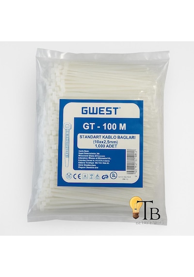 Gwest Kablo Bağı 100x2.5 Mm 1.000 Adet Plastik Kelepçe Standart Nylon 66 1000 Adet Beyaz