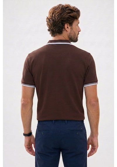 Tudors Erkek Slim Fit Dar Kesim %100 Pamuklu Çizgili Detaylı V Yaka Kahverengi Polo Yaka Tişört-51598 Tudors Erkek Slim Fit Dar Kesim %100 Pamuklu Çizgili Detaylı V Yaka Kahverengi Polo Yaka Tişört-51598