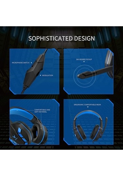 Model Ps-4 Profesyonel Mikrofonlu Oyuncu Kulaklığı - Mavi Led Işıklı Stereo Gaming Headset