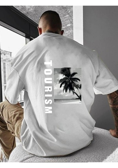 Tourısm Baskılı Oversize Tişört BEYAZ
