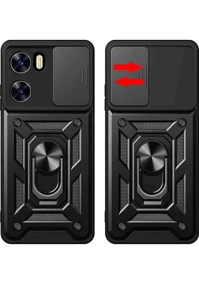Adige Xiaomi Poco X7 Pro Uyumlu Kılıf Yüzüklü Sürgülü Kamera Korumalı Pars Siyah