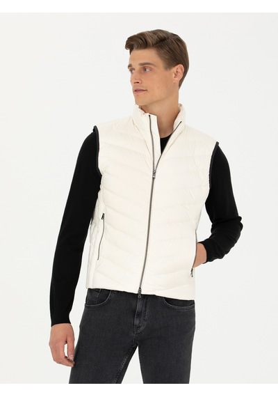 Cacharel Ekru Slim Fit İnce Kapitone Mont Yelek Bej